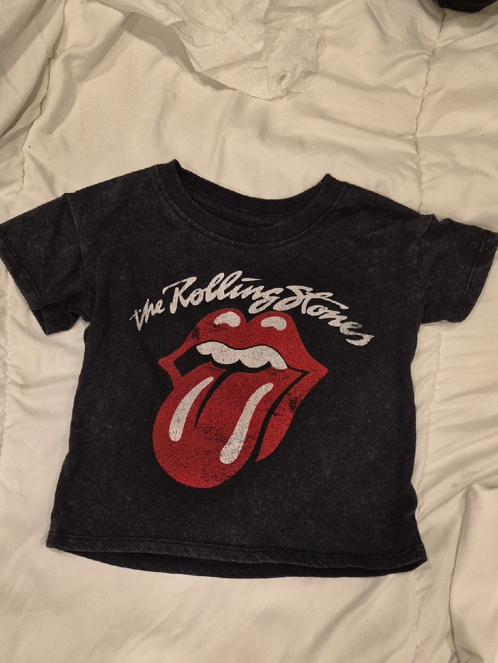 the Rolling Stones Black Kids Short Sleeve Tee with Red Tongue Graphic